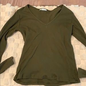 Green V-neck long sleeve